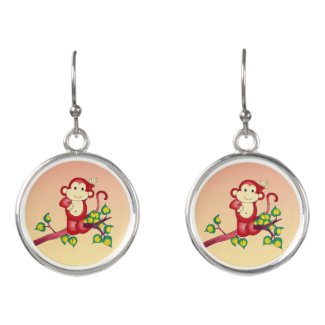 Sweet Red Monkey Animal Drop Earrings