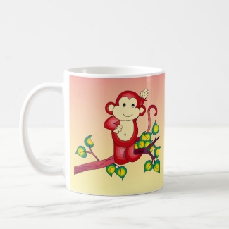 Sweet Red Monkey on Orange and Yellow Animal Mug
