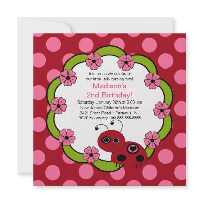 Sweet Red & Pink Ladybugs Birthday Invitation (10-pack)