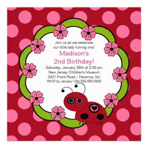 Sweet Red & Pink Ladybugs Birthday Invitation