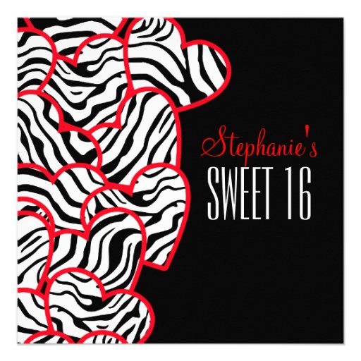 Sweet red zebra hearts Sweet 16 Party Invitation