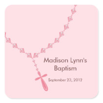 Sweet Rosary Beads Baptism Favor Seal Pink Square Stickers