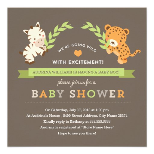 Sweet Safari Baby Shower Invite (front side)