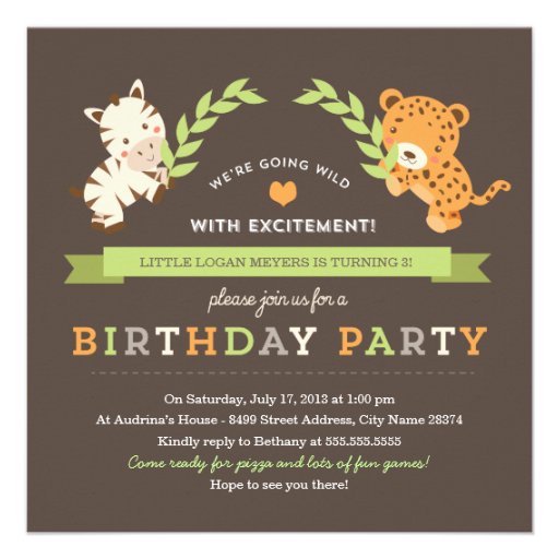 Sweet Safari Birthday Party Invitation (front side)