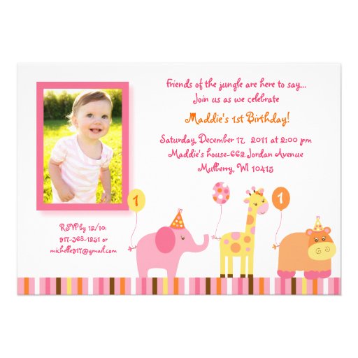 Sweet Safari Jungle Animal Birthday Invitations