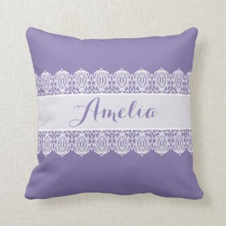 Sweet Script - Soft Purple Lace Monogram Throw Pillow