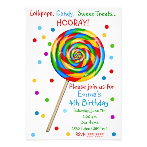 Sweet Shop Lollipop Birthday Invitations