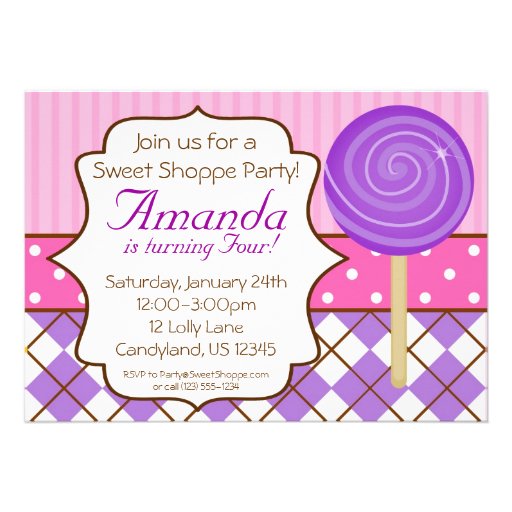 Sweet Shoppe Lollipop Birthday Party Invitation