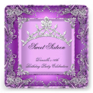 Sweet Sixteen 16 16th Birthday Party Purple Personalized Invitation