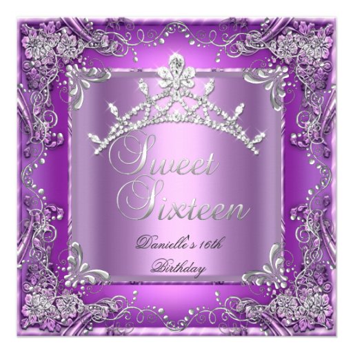 Sweet Sixteen 16 16th Birthday Party Purple Personalized Announcement