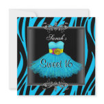 Sweet Sixteen 16 Birthday Blue Zebra Black Dress Custom Invitation