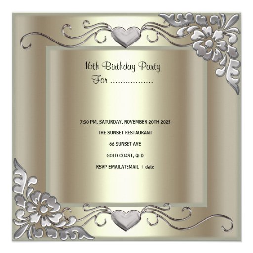 Sweet Sixteen 16 Birthday Party Gold Mint Silver Custom Announcement