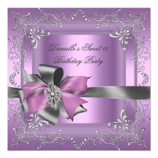 Sweet Sixteen 16 Birthday Party Lilac Pink Silver Invite