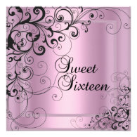 Sweet Sixteen 16 Birthday Party Pink Black Floral Custom Announcement