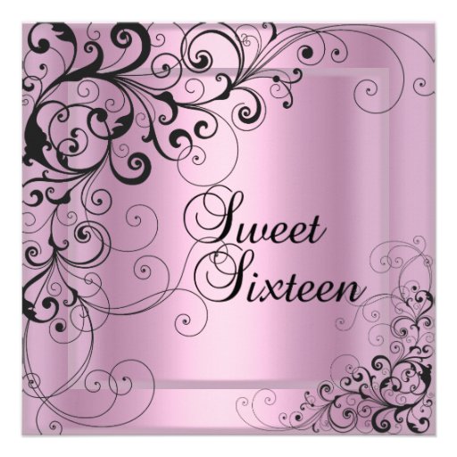 Sweet Sixteen 16 Birthday Party Pink Black Floral Custom Announcement