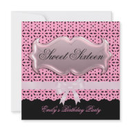 Sweet Sixteen 16 Birthday Party Pink Lace Black invitation