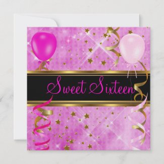Sweet Sixteen 16 Birthday Party Pink Stars 3 Custom Announcement