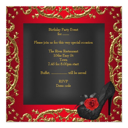 Sweet Sixteen 16  Birthday Party Red Gold Dress Custom Invitation