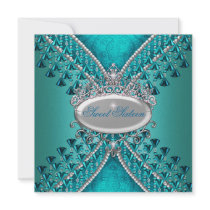 Sweet Sixteen 16 Birthday Party Teal Blue Beads Personalized Invitation