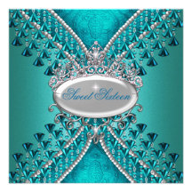 Sweet Sixteen 16 Birthday Party Teal Blue Beads Personalized Invitation
