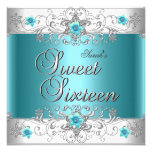 Sweet Sixteen 16 Birthday Party Teal Blue Diamond Announcement