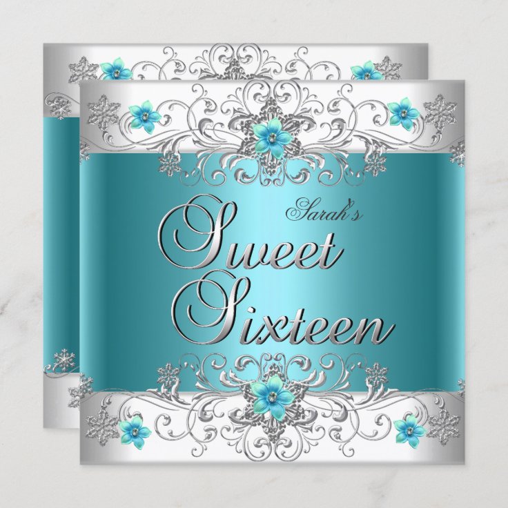 Sweet Sixteen Birthday Party Teal Blue Diamond Invitation Zazzle