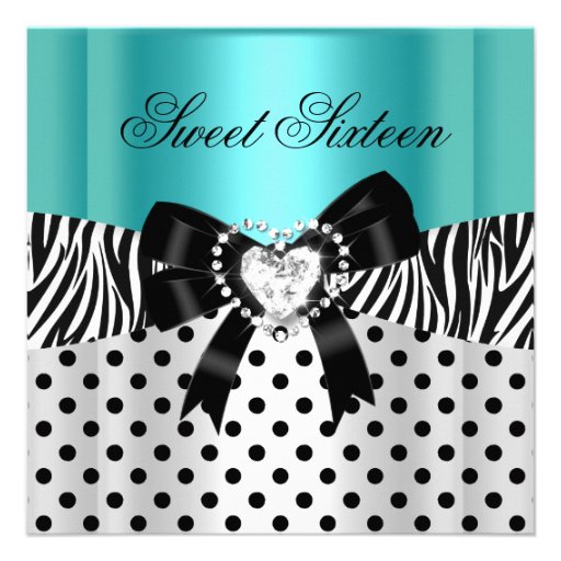 Sweet Sixteen 16 Birthday Teal Zebra Polka Dots Personalized Invitation