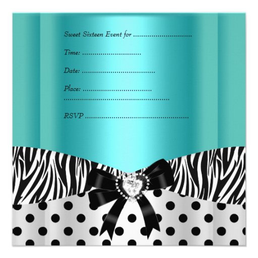 Sweet Sixteen 16 Birthday Teal Zebra Polka Dots Personalized Invitation