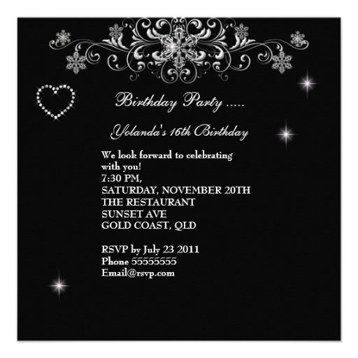 Sweet Sixteen 16 Black Silver Glitter Eiffel Tower Custom Invite