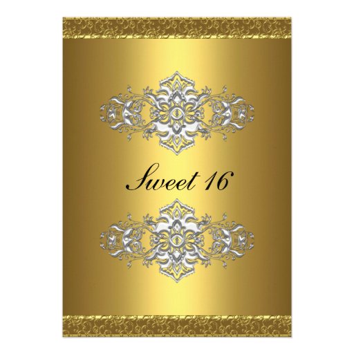 Sweet sixteen 16 Gold Invitation