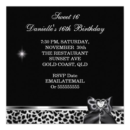 Sweet Sixteen 16 Leopard Birthday Party Photo Invite