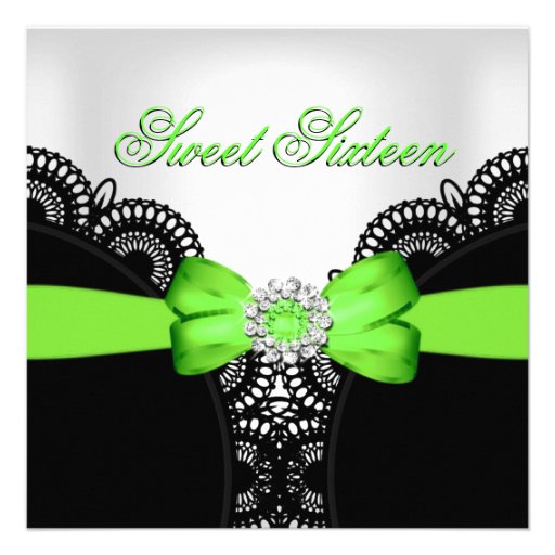 Sweet Sixteen 16 Lime Black White Lace Custom Invitation