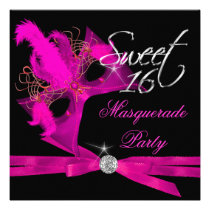 Sweet Sixteen 16 Masquerade Hot Pink invitations
