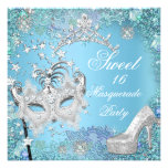 Sweet Sixteen 16 Masquerade Party Blue Tiara Shoe Personalized Announcement