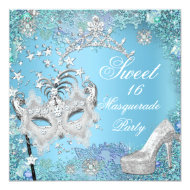 Sweet Sixteen 16 Masquerade Party Blue Tiara Shoe 5.25" Square Invitation Card