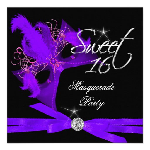 Sweet Sixteen 16 Masquerade Purple Black Personalized Announcements