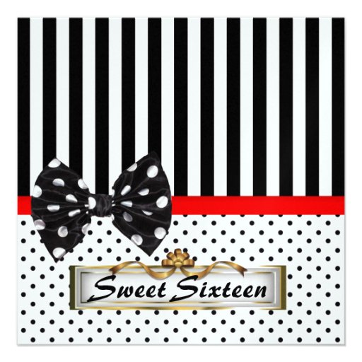 Sweet Sixteen 16 Party Black and White Invitation