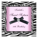 Sweet Sixteen 16 Party Pink Black White Zebra 5 Custom Announcements