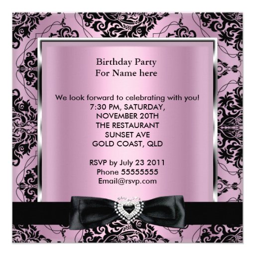 Sweet Sixteen 16 Party Pink Damask Silver Black Custom Announcements