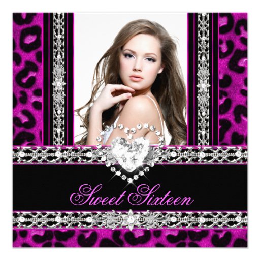 Sweet Sixteen 16 Party Pink Leopard Diamond Personalized Invitation