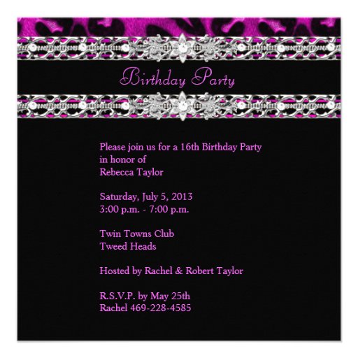 Sweet Sixteen 16 Party Pink Leopard Diamond Personalized Invitation