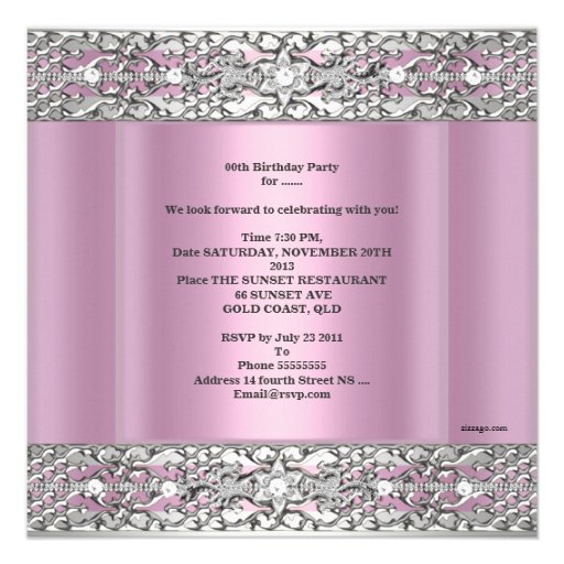 Sweet Sixteen 16 Party Pink Silver Diamond Custom Invite