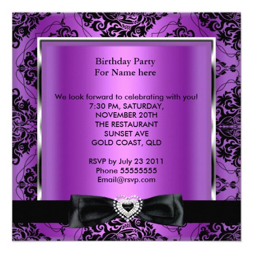 Sweet Sixteen 16 Party Purple Damask Silver Black Custom Invitation