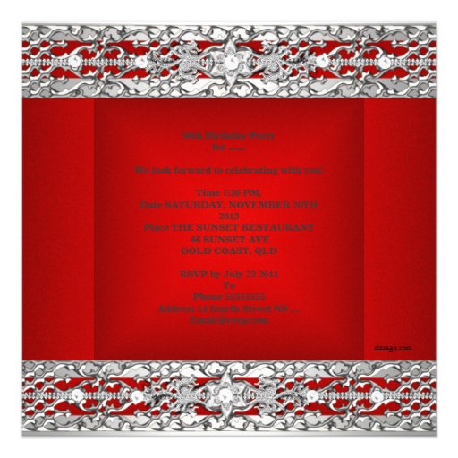 Sweet Sixteen 16 Party Red Silver Diamond Custom Announcements