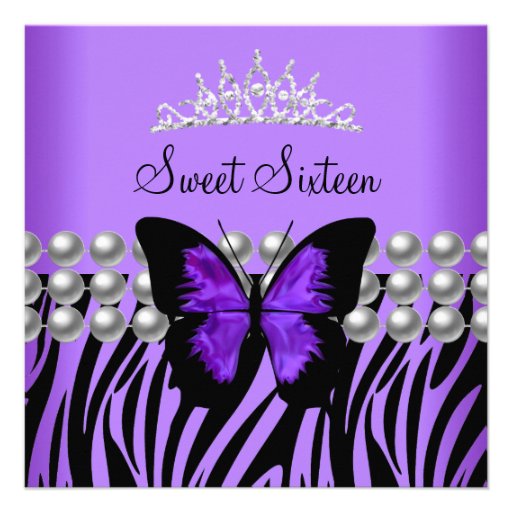 Sweet Sixteen 16 Party Zebra Pearl Butterfly Custom Invites