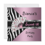 Sweet Sixteen 16 Pink Fan Black Zebra Leopard Custom Invites