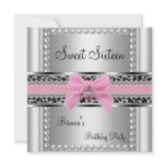 Sweet Sixteen 16 Pink Lace Silver Pearl Leopard invitations