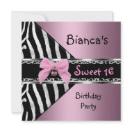 Sweet Sixteen 16 Pink Silver Black Zebra Leopard invitation