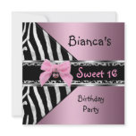 Sweet Sixteen 16 Pink Silver Black Zebra Leopard Invite