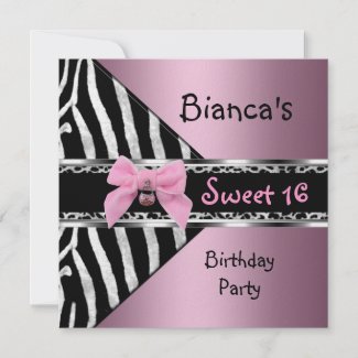 Sweet Sixteen 16 Pink Silver Black Zebra Leopard invitation